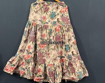 Falda larga de algodón con estampado floral a mano, ropa étnica india