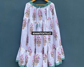 Saia longa de algodão com estampa floral, vestido longo boho