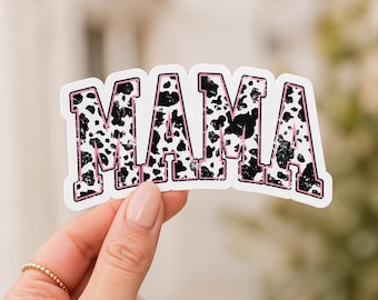 Cow Print Mama Sticker, Trendy Western Mom Decal, Modern Pink Outline
