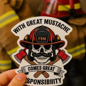 Pegatina de bigote de bombero, calcomanía de calavera de bombero, vinilo para casco de bomberos, regalo para personal de emergencias. imagen 3