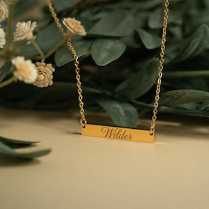 Personalized Engraved Bar Necklace, Custom Name Jewelry, Minimalist Stainless Steel Gift