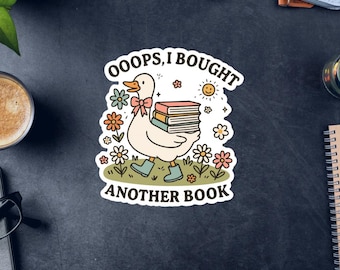 Duck with Books Vinyl Sticker: Waterproof Laptop, Water Bottle