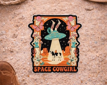 Pegatina de vaquera espacial: OVNI occidental, vinilo impermeable