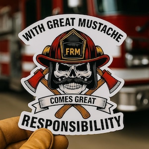 Pegatina de bigote de bombero, calcomanía de calavera de bombero, vinilo para casco de bomberos, regalo para personal de emergencias. imagen 2