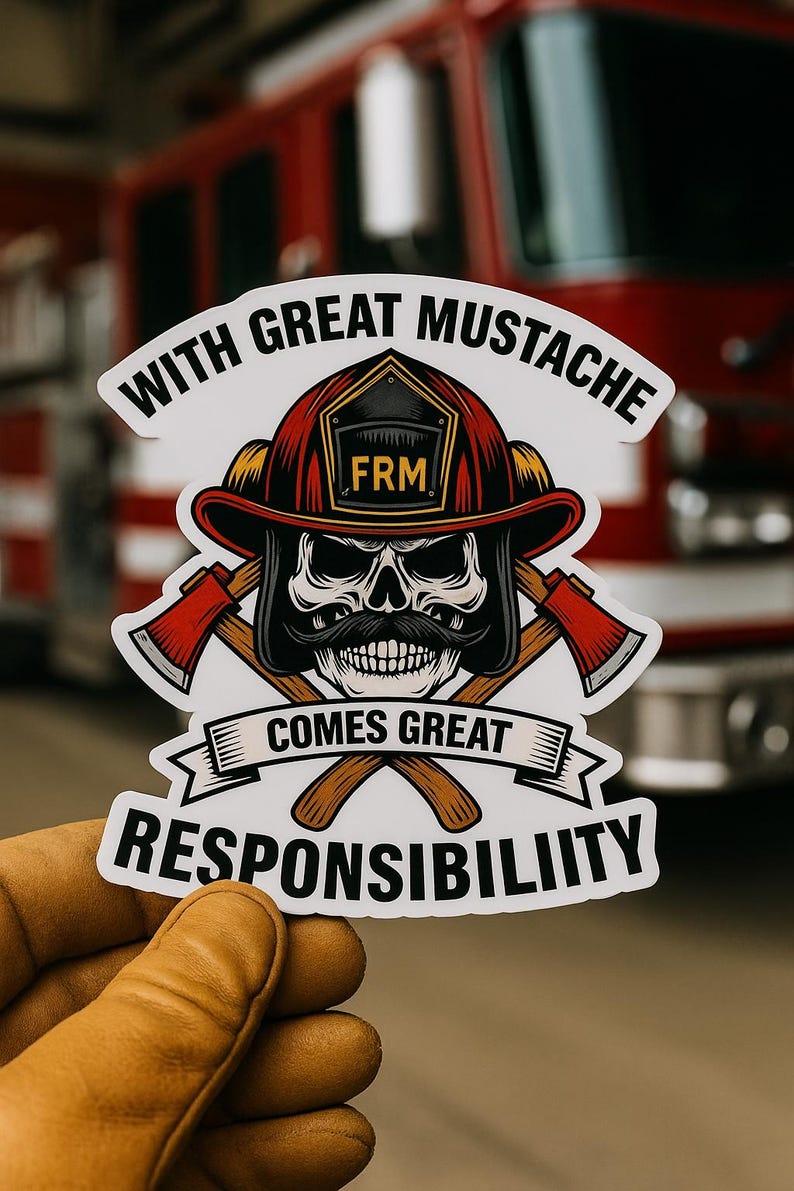 Pegatina de bigote de bombero, calcomanía de calavera de bombero, vinilo para casco de bomberos, regalo para personal de emergencias. imagen 2