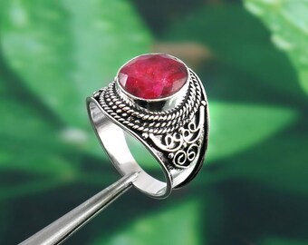Dainty Dyed Ruby Ring: 925 Sterling Silver September Birthstone