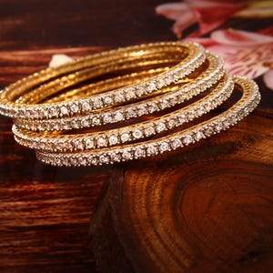 Gold Plated CZ Bangles Set | Indian Bridal Bangles | Cubic Zirconia Jewelry | Party Wear Bangle Set | Wedding Jewelry for Women.