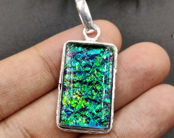 Natural Triplet Opal Cabochon Sterling Silver Pendant: Handmade Boho Necklace For Women Jewelry