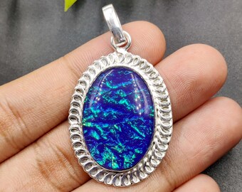 Natural Triplet Opal Cabochon Sterling Silver Pendant: Handmade Boho Necklace For Women Jewelry