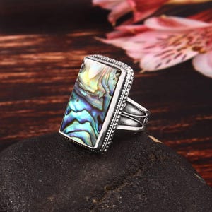 Handmade Abalone Shell Ring | Sterling Silver Abalone Ring | Unique Ocean Inspired Jewelry | Gift for Her | Adjustable Shell Ring