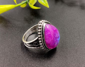 Ntaural Pink Moonstone Gemstone Sterling Silver Ring: Handmade Vintage Style