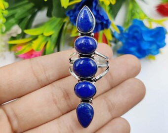 Anello in argento sterling con lapislazzuli naturale: gioiello artigianale con pietre preziose