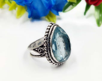 Handmade Aquamarine Gemstone Sterling Silver Ring: Handmade Vintage Style
