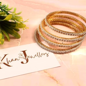 Gold Plated CZ Bangles Set | Indian Bridal Bangles | Cubic Zirconia Jewelry | Party Wear Bangle Set | Wedding Jewelry for Women.