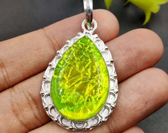 Natural Triplet Opal Cabochon Sterling Silver Pendant: Handmade Boho Necklace For Women Jewelry