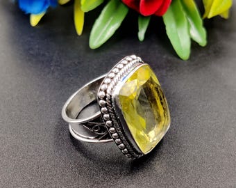 Handmade Lemon Quartz Gemstone Sterling Silver Ring: Handmade Vintage Style