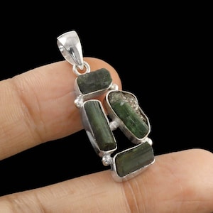 Green Tourmaline Pendant Natural Tourmaline Rough  Gemstone 925 Sterling Silver Handmade Pendant -  Birthstone Jewelry - Unique Gift for Her