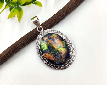 Natural Sterling Opal Cabochon Sterling Silver Pendant: Handmade Boho Necklace For Women Jewelry