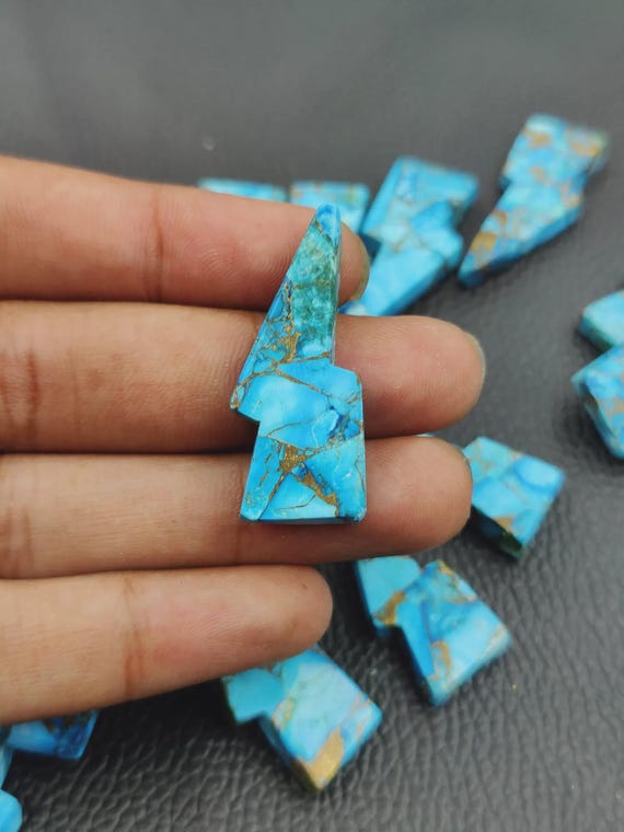 Lightning Bolt Copper Turquoise Gemstone Lot: Jewelry Cabochons