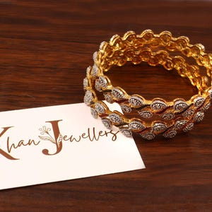 Gold Plated CZ Bangles Set | Indian Bridal Bangles | Cubic Zirconia Jewelry | Party Wear Bangle Set | Wedding Jewelry for Women.