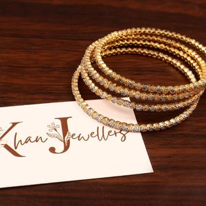 Gold Plated CZ Bangles Set | Indian Bridal Bangles | Cubic Zirconia Jewelry | Party Wear Bangle Set | Wedding Jewelry for Women.