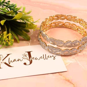 Gold Plated CZ Bangles Set | Indian Bridal Bangles | Cubic Zirconia Jewelry | Party Wear Bangle Set | Wedding Jewelry for Women.