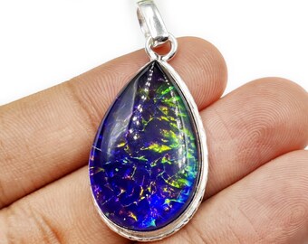 Natural Triplet Opal Cabochon Sterling Silver Pendant: Handmade Boho Necklace For Women Jewelry