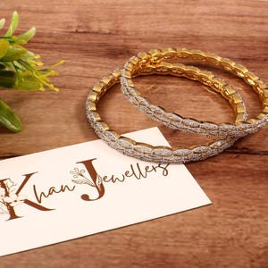 Gold Plated CZ Bangles Set | Indian Bridal Bangles | Cubic Zirconia Jewelry | Party Wear Bangle Set | Wedding Jewelry for Women.