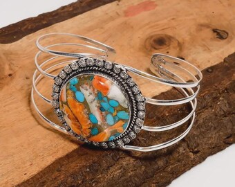 Natural Oyster Turquoise Sterling Silver Cuff Bracelet: Vintage Boho Bangle