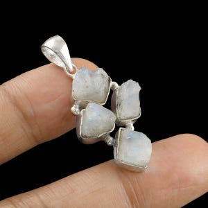 Raw Moonstone Pendant – 925 Sterling Silver Natural Moonstone Crystal – Handmade Gemstone Jewelry – June Birthstone Gift for Her