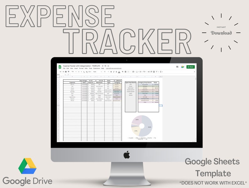 Expense Tracker Google Sheets Template, Expense Tracking Budgeting Tool