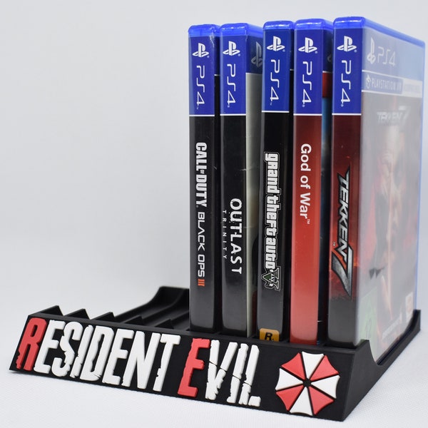 Resident Evil Umbrella Corps game holder for PS 5 and PS 4 3D printing/space for 10 PS5 and PS4 games/color variation possible!