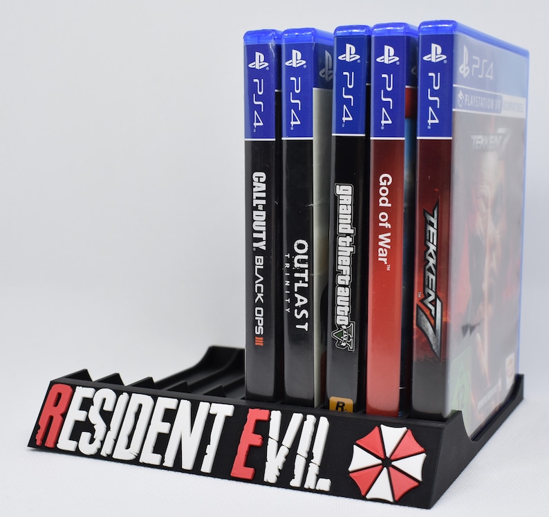 Resident Evil Umbrella Corps Spielehalter für PS 5 und PS 4 3D Druck/Platz für 10 PS5 und PS4 Spiele/ Farbvariation möglich Bild 1