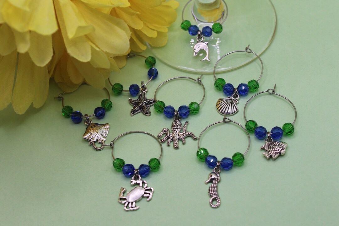 Summer Wine Glass Charms Set of 8 Ocean Wine Charms Beach Etsy