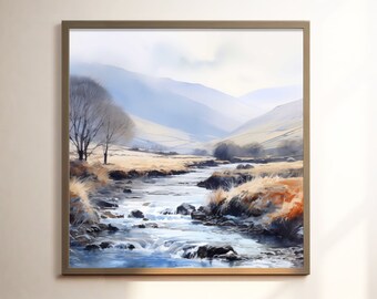 Lake District Watercolour Paintings, Autumn Light in the Lake District, Misty Morning Watercolour Prints, Digital Landscape Prints, Wall Art