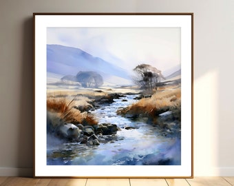 Lake District Watercolour Paintings, Autumn Light in the Lake District, Misty Morning Watercolour Prints, Digital Landscape Prints, Wall Art