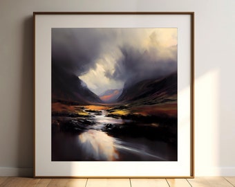 Scottish Highlands Oil Painting, Scottish Highlands Print, Scottish Landscape Prints, Misty Highland Mountains painting, Art Prints Scotland