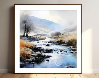 Lake District Watercolour Paintings, Autumn Light in the Lake District, Misty Morning Watercolour Prints, Landscape Prints, Digital Wall Art