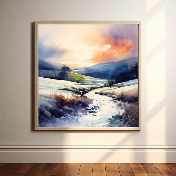 Abstrakte Landschaft Aquarell Druck, Lake District Landschaft Malerei, abstrakte Landschaft Drucke, große druckbare digitale Wandkunst,