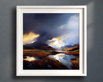 Scottish Highlands Mountain Landscape Giclée Print, Oil Painting of Scotland, Scottish Mountain Painting, Scottish Landscape Wall Art