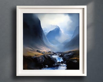 Scottish Mountain Abstract Landscape Oil Painting, Scottish Mountain Wall Art Prints, Scottish Landscape Paintings, Highland Prints Scotland