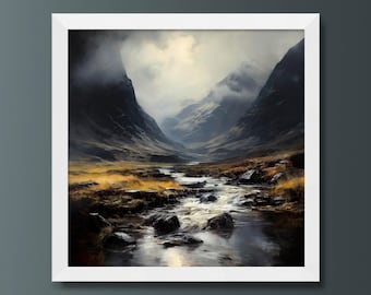 Scottish Highlands Mountain Oil Painting, Highlands of Scotland Landscape Print, Scottish Mountain Oil Painting, Scottish Landscape Wall Art