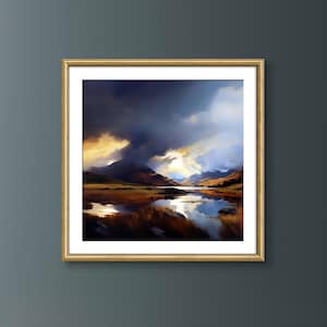 Scottish Highlands Mountain Landscape Print, Oil Painting of Scotland, Scottish Mountain Painting, Scottish Landscape Digital Wall Art Print