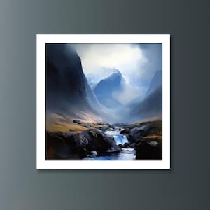 Scottish Mountain Abstract Landscape Oil Painting, Scottish Mountain Wall Art Prints, Scottish Landscape Paintings, Highland Prints Scotland