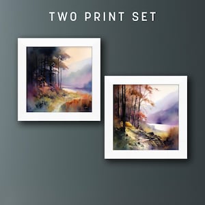 Gift Set Two Watercolour Prints Scottish Highlands, Prints of Scotland, Scottish Loch Painting, Landscape Painting, Digital Prints, WallArt