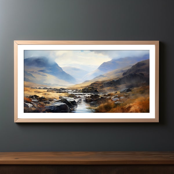 Pittura di paesaggio del Lake District, stampa ad acquerello del Lake District, pittura ad acquerello del paesaggio digitale, arte della parete del paesaggio digitale di grandi dimensioni