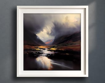 Scottish Highlands Mountain Landscape Print, Oil Painting of Scotland, Scottish Mountain Painting, Scottish Landscape Wall Art Print