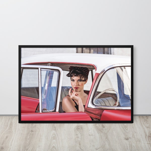 1950's Rockabilly Girl, In a Classic Car, Wall Art Classic Picture