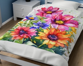 Floral Velveteen Blanket, Gift for Mom, Flower Blanket, Blanket for Mom, Cottagecore Throw, Cottagecore Floral Blanket, Gift for Gardener