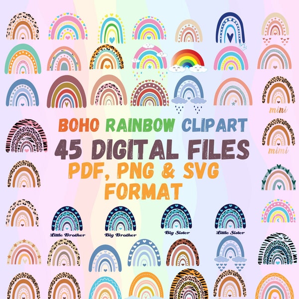 Boho Rainbow Clipart, pastel rainbow svg png, cute rainbow svg png, boho rainbow bundle, boho baby rainbow, boho rainbow vector, Rainbow art